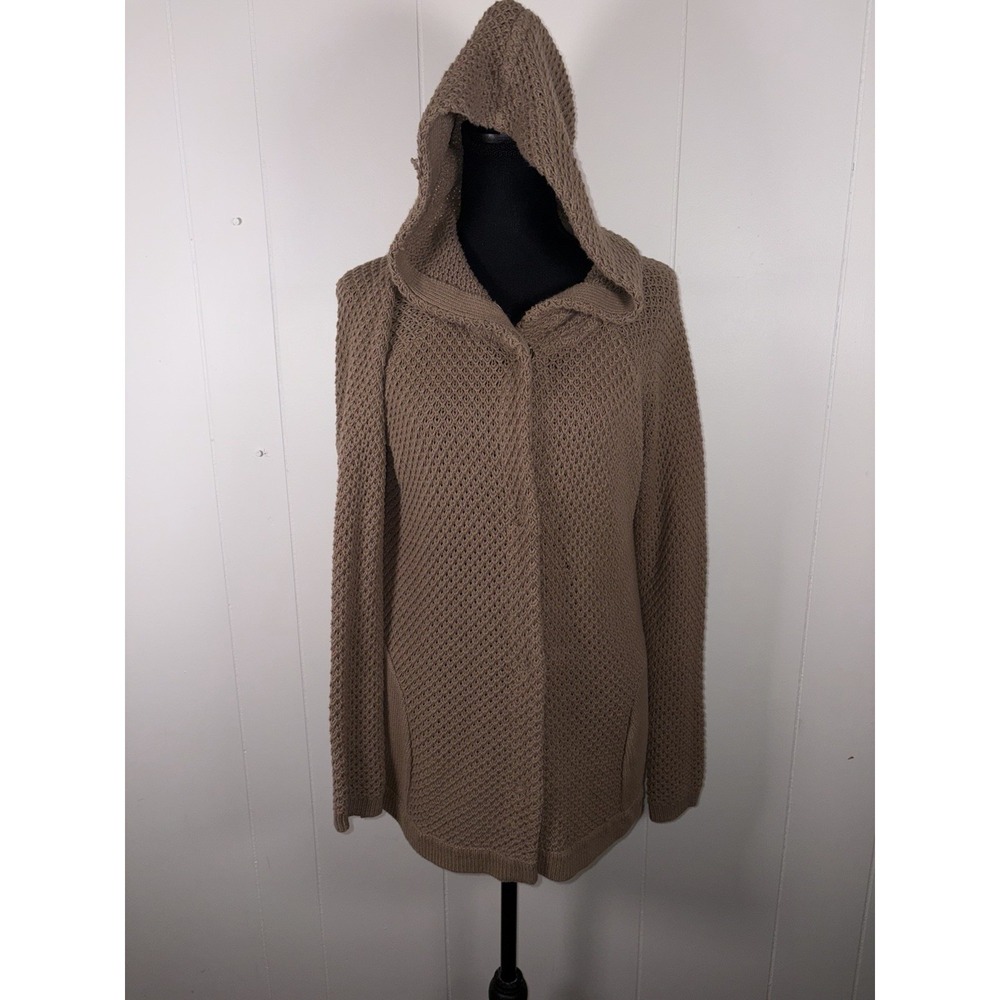 sparrow hooded snap button sweater brown‎ pockets L